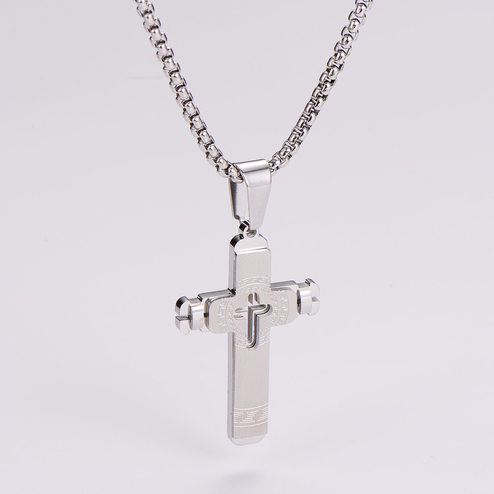Amlins Stainless Steel Necklace Hollow Simple Engraving Pendant