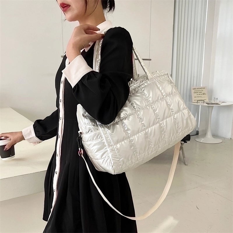 Women's Large Autumn&winter Cotton Solid Color Fashion Square Zipper Handbag