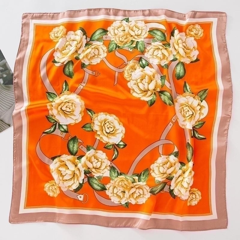 Women's Pastoral Letter Rose Satin Printing And Dyeing Dyeing Flowers Bandanas