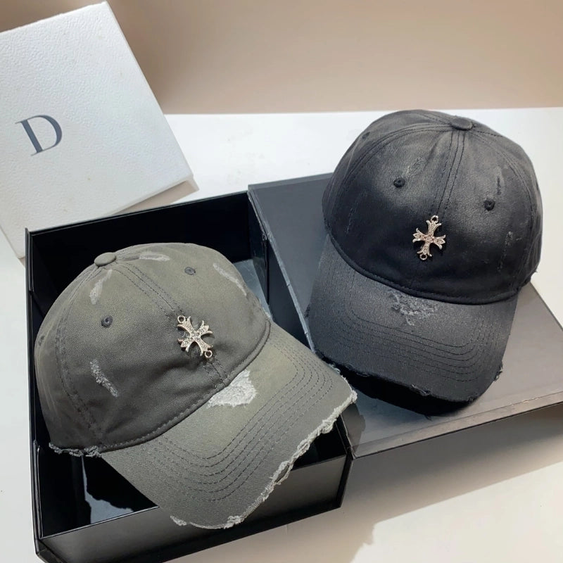 Women's Retro Streetwear Cross Rhinestone Curved Eaves Baseball Cap