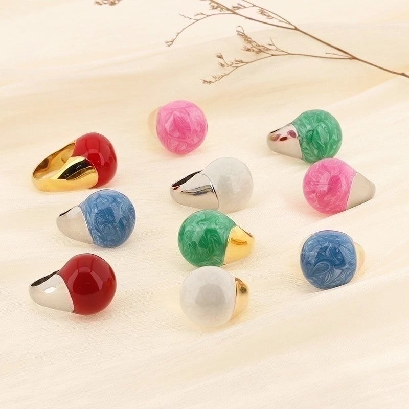 Minimalist Round Titanium Steel 18K Gold Plated Enamel Plating Rings