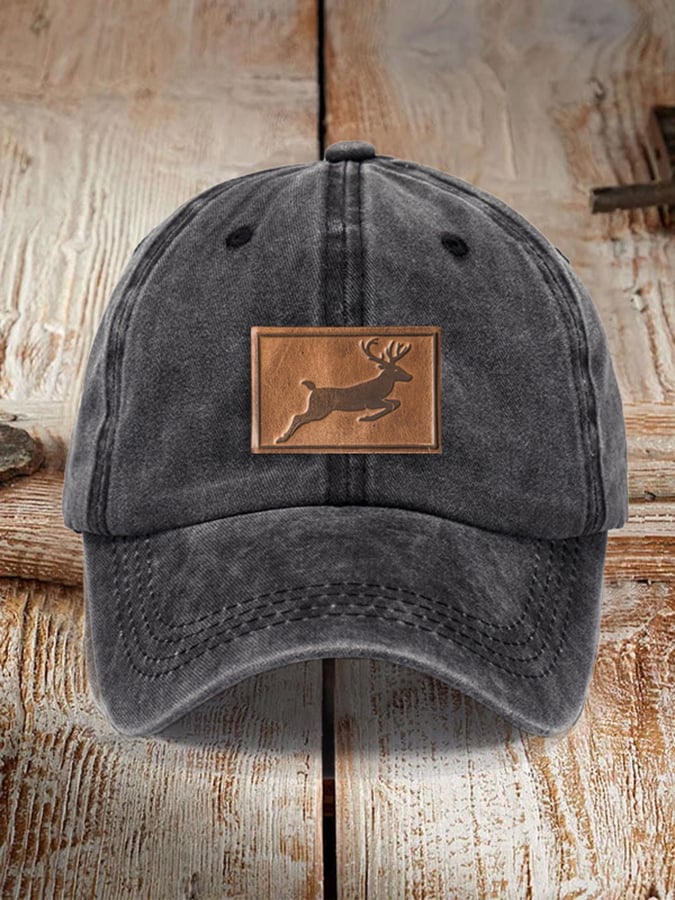 Unisex Distressed Washed Cotton Elk Print Hat