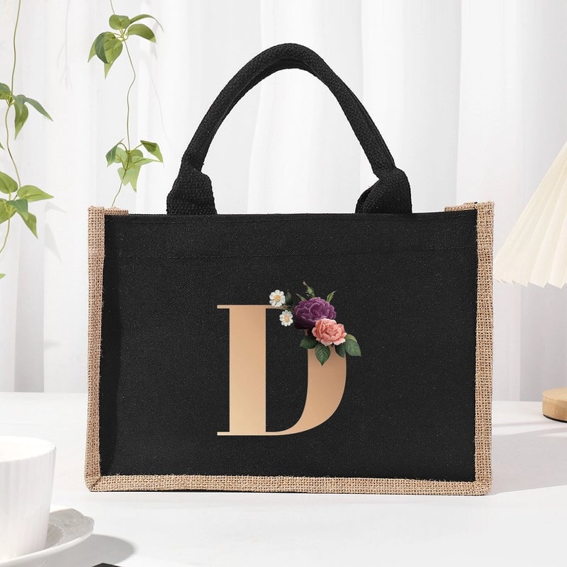 Women's Medium Canvas Letter Basic Classic Style Open Shopping Bags