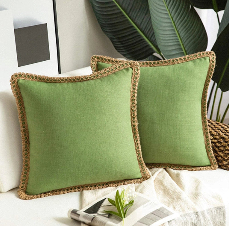 Solid Color Simple Comfortable Linen Edge Sofa Pillowcase Linen Cloth Ruffled Nordic Light Luxury Pillow Cushion Cover