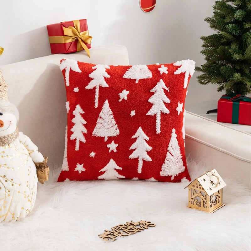 New Christmas Pillow Cover Fleece Jacquard Christmas Tree Elk Pillow Cushion Holiday Decoration Cushion Cover