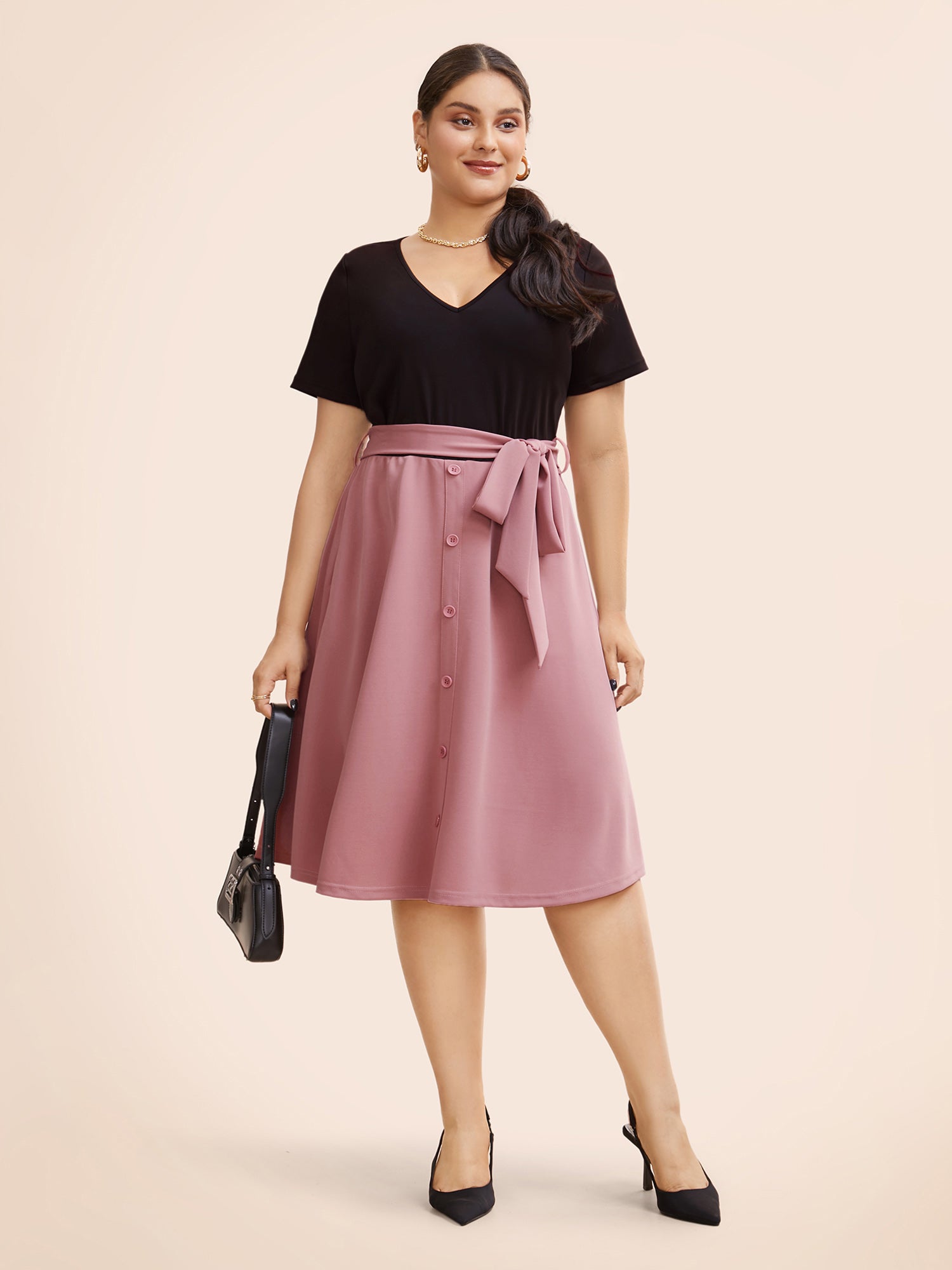 Supersoft Essentials Two Tone Pocket Patchwork Belted Dress