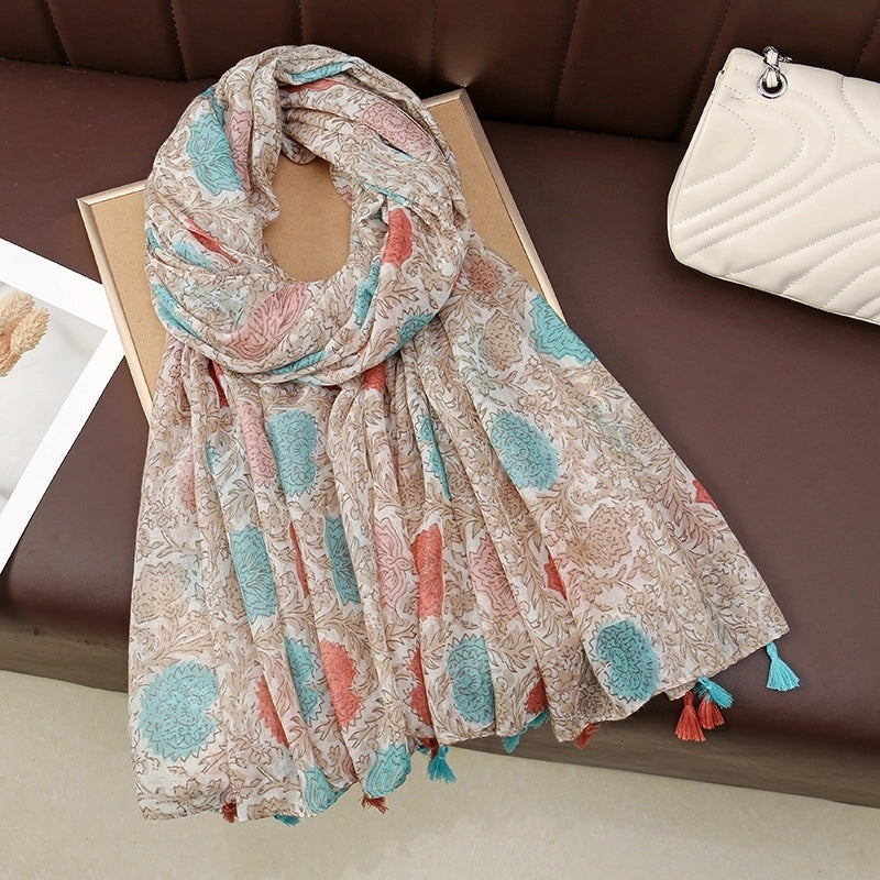 Women'S Bohemian Geometric Cotton And Linen Scarf