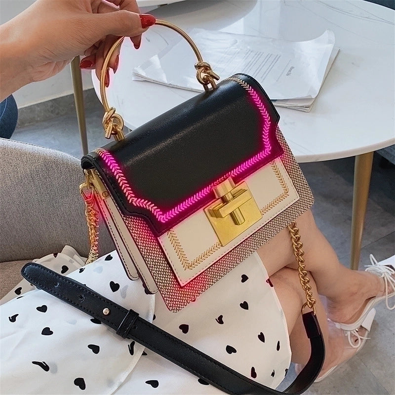 Women's All Seasons Pu Leather Color Block Streetwear Square Lock Clasp Square Bag