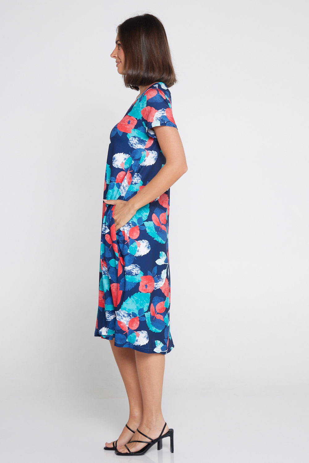 Christobel Dress - Aqua/Coral Leaves