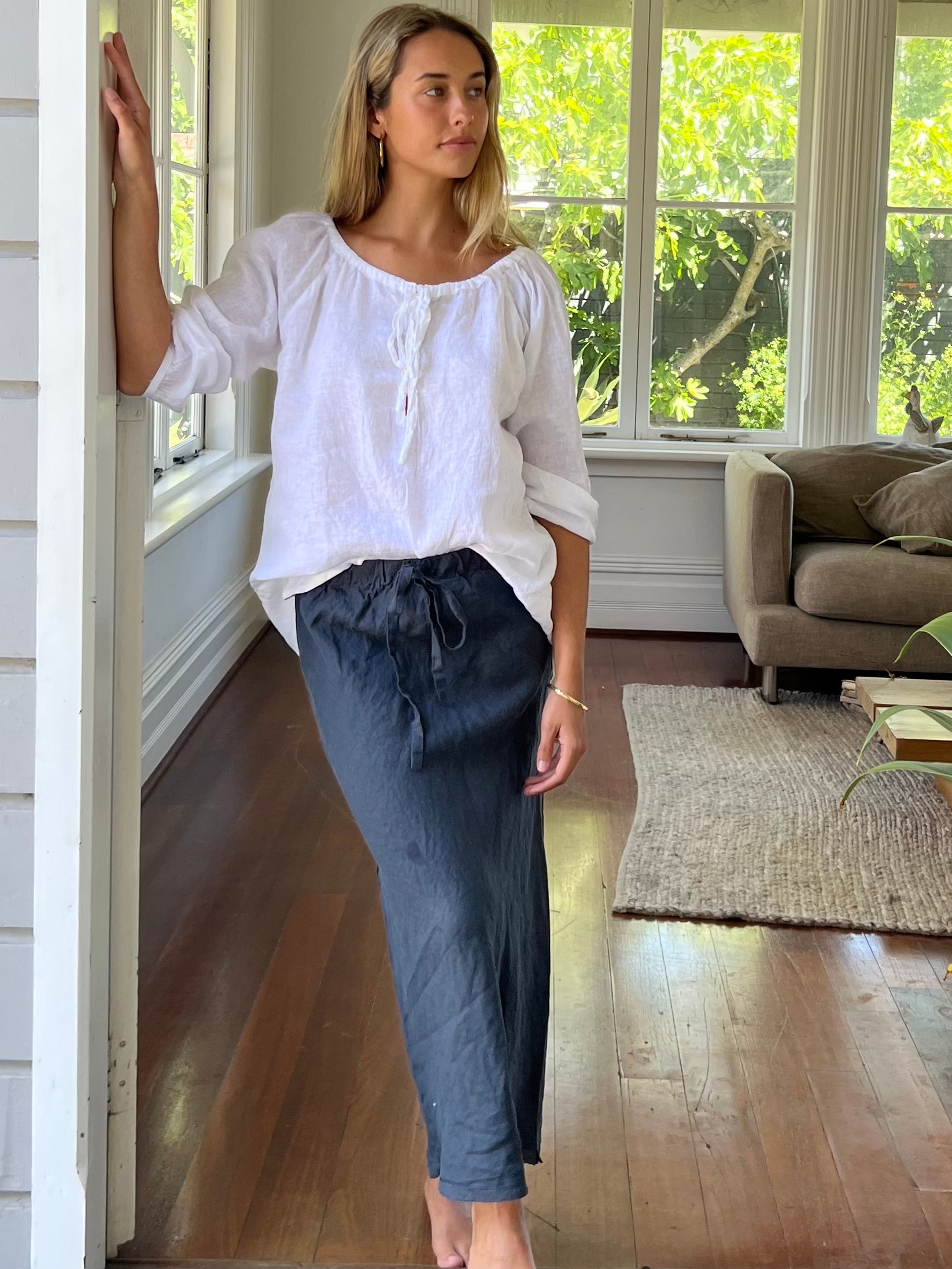 anthea skirt - charcoal linen