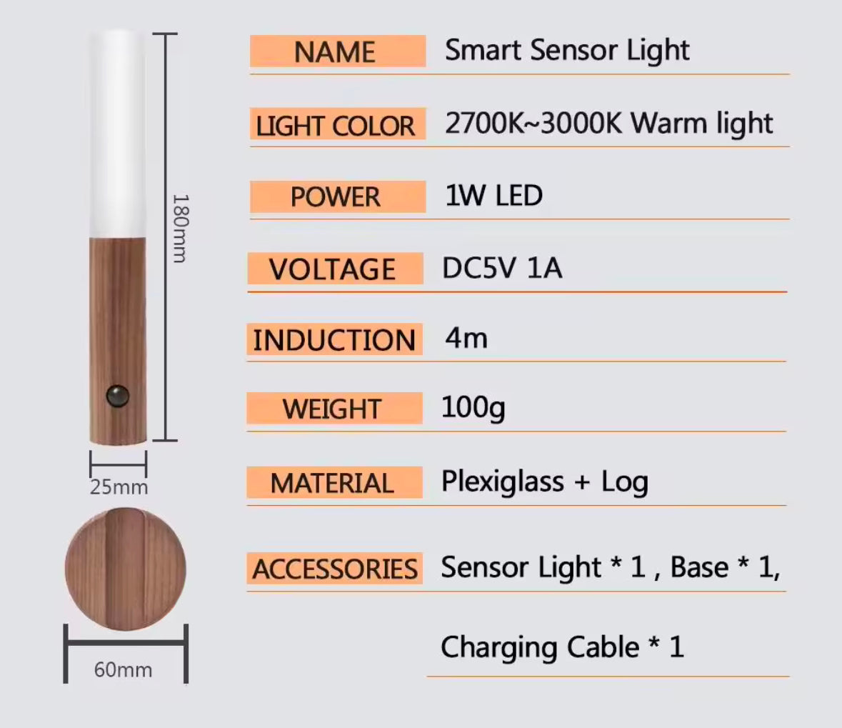 Modern rechargeable Wall-Mounted Wooden LED Light