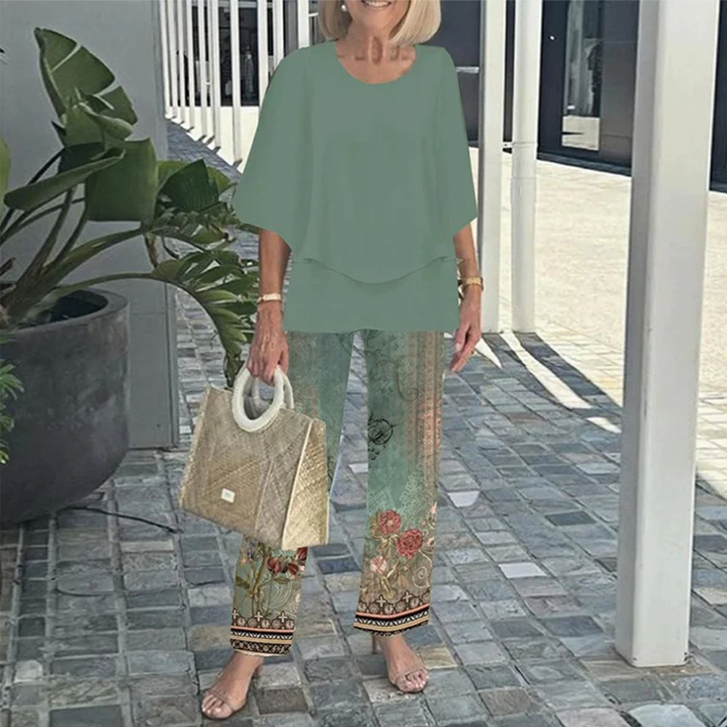 💖Women’s Printed Pants and Crew Neck Top Set