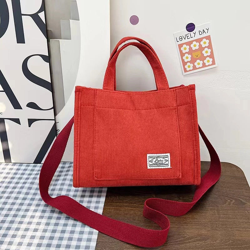 Women's Medium Corduroy Solid Color Streetwear Square Magnetic Buckle Shoulder Bag Handbag Crossbody Bag