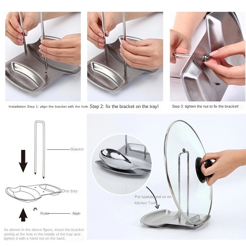 Minimalist Solid Color Stainless Steel Soup Spoon Holder Pot Cover Rack