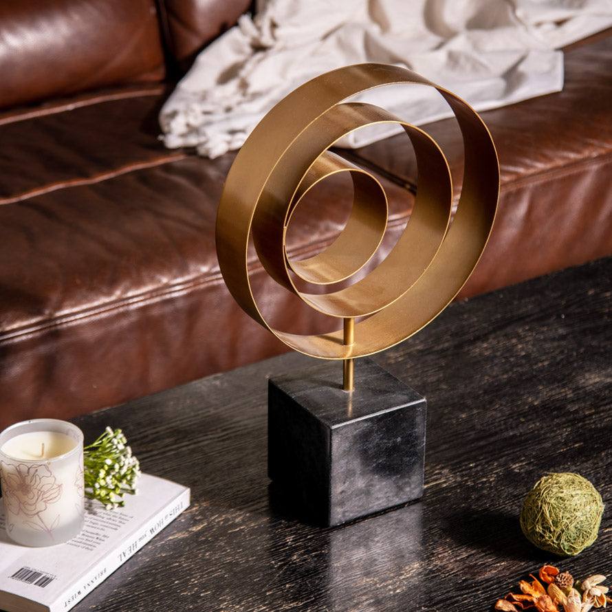 Swirl Metallic Sculpture with Marble Base - Black Gold