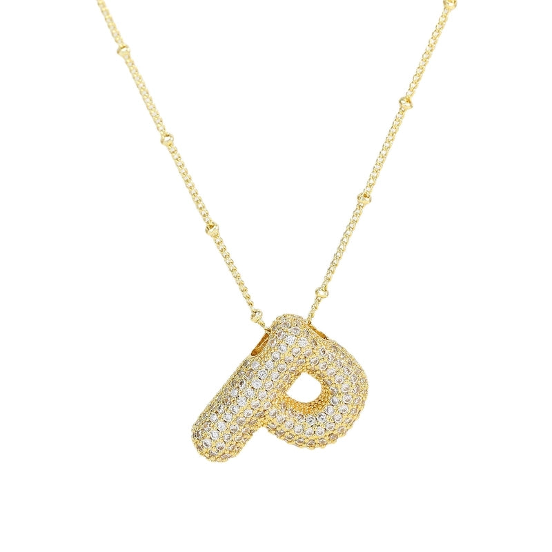 Europe And America  Hot Sale Fashion 26 English Letters Pendant Necklace Copper Micro Inlaid Zircon Balloon Letter Collarbone Necklace Choker Pendant
