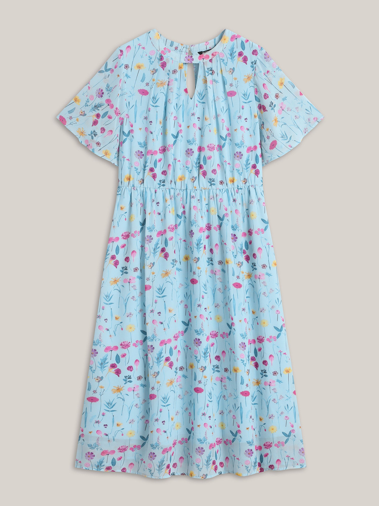 Garden Print Stretchy Sheer Midi Dress