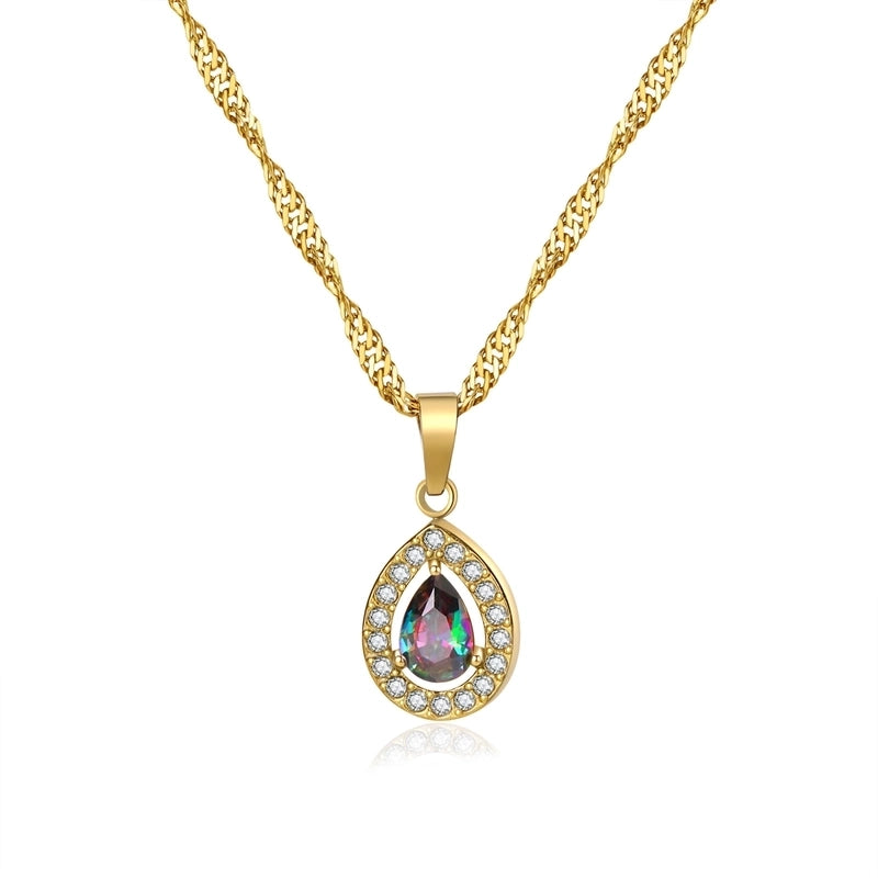 Titanium Steel Minimalist Classic Style Inlay Water Droplets Zircon Pendant Necklace