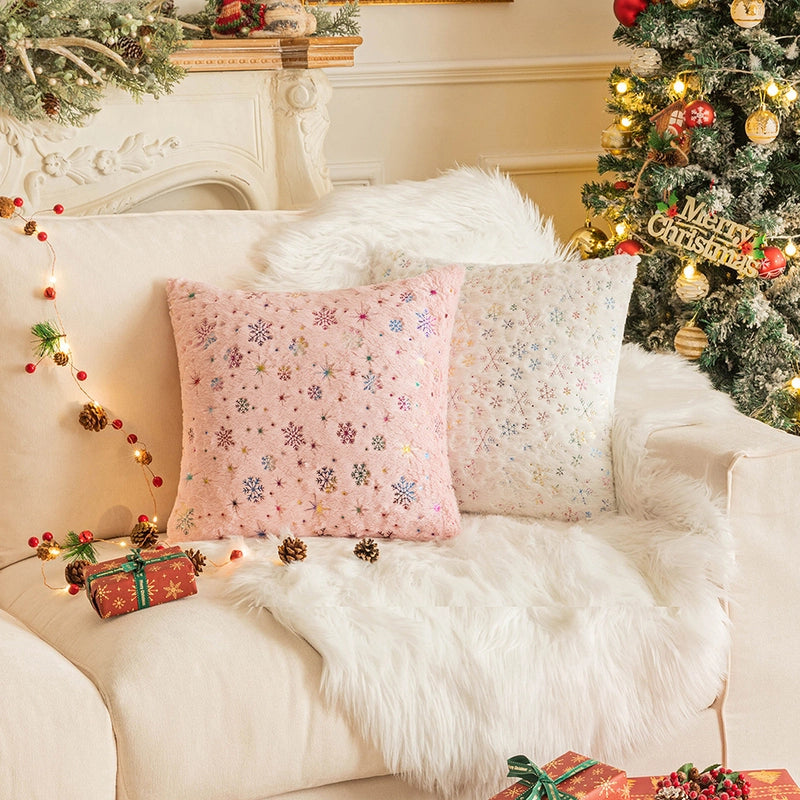 Christmas Minimalist Classic Style Snowflake Plush Pillow Cases Couch & Sofa Decor