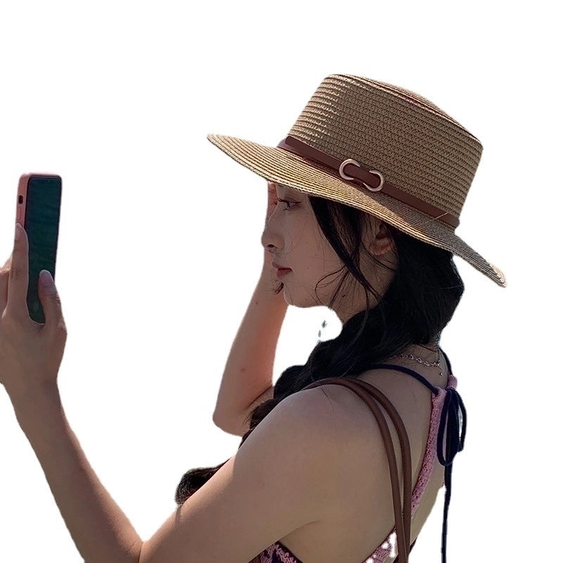 Women's Vacation Color Block Flat Eaves Straw Hat