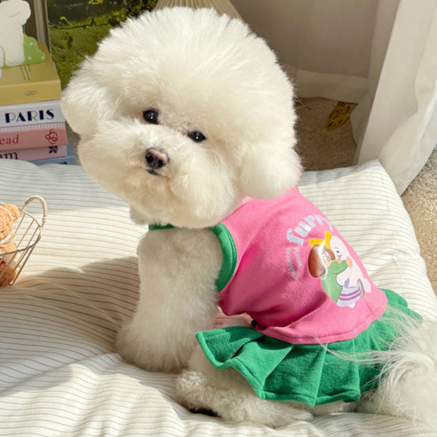 Cartoon Printed Color Block Dog Cat Vest/Dress