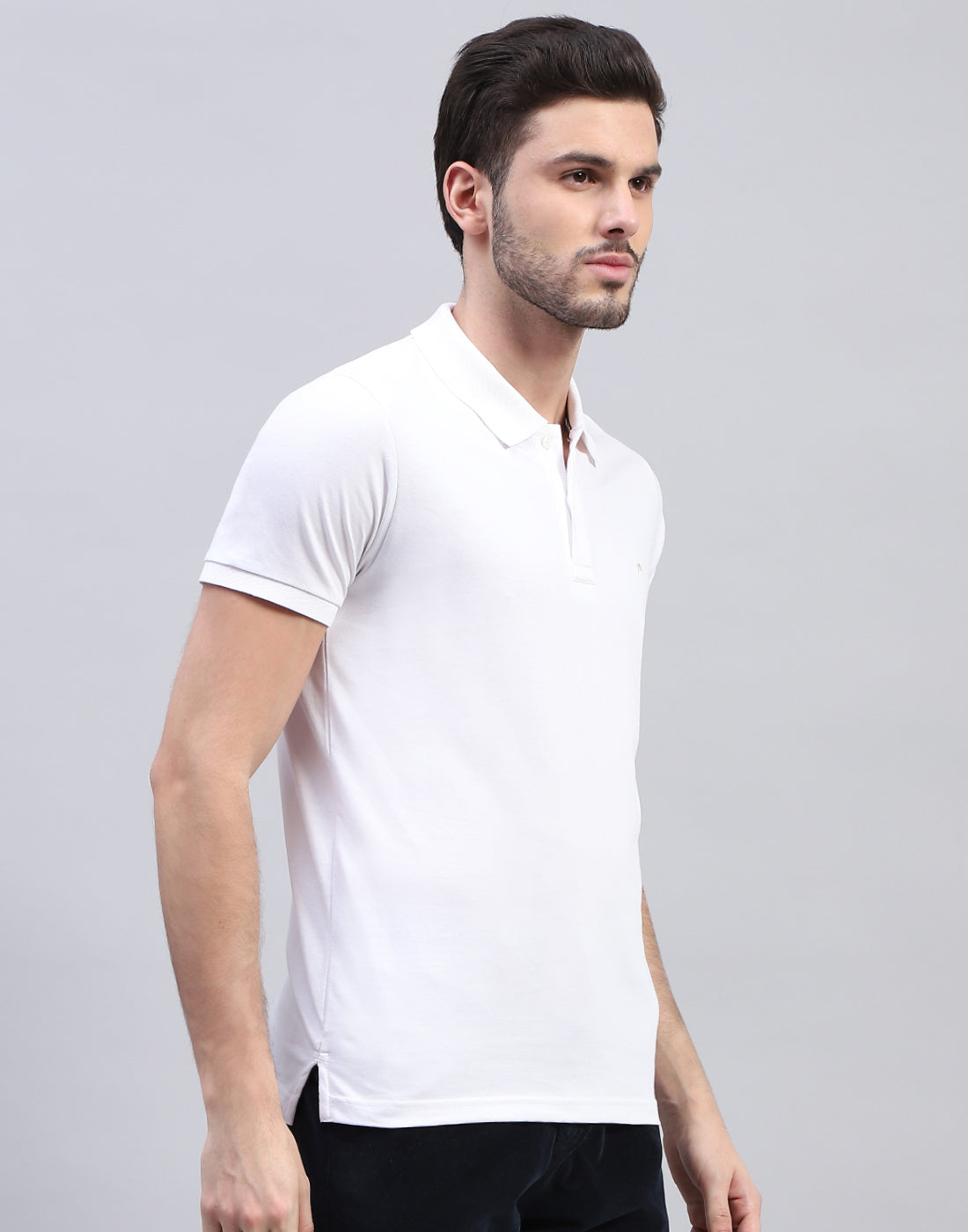 Men White Solid Polo Collar Half Sleeve T-Shirt