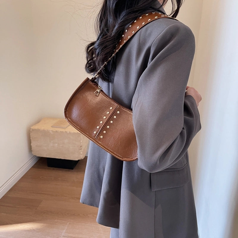 Women's Pu Leather Solid Color Classic Style Sewing Thread Pillow Shape Zipper Shoulder Bag