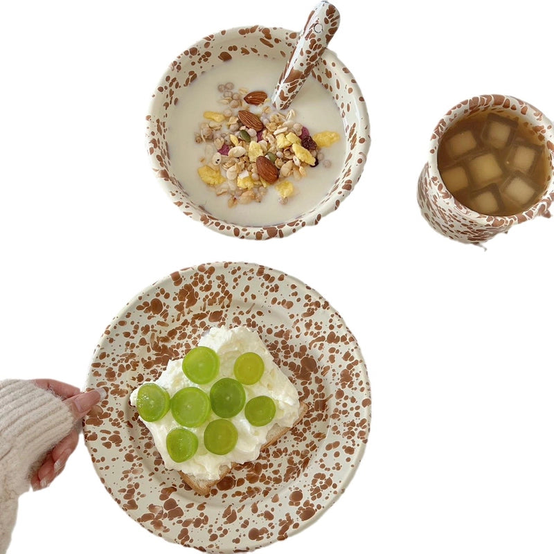 Enamel Splash-ink Bowl Cup Cereal Fruit Salad Bowl Internet Celebrity Enamel Bowl Splash-ink Bowl Tableware Set