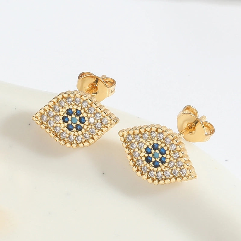 1 Pair Elegant Minimalist Commute Devil's Eye Enamel Inlay Copper Zircon 14K Gold Plated Ear Studs