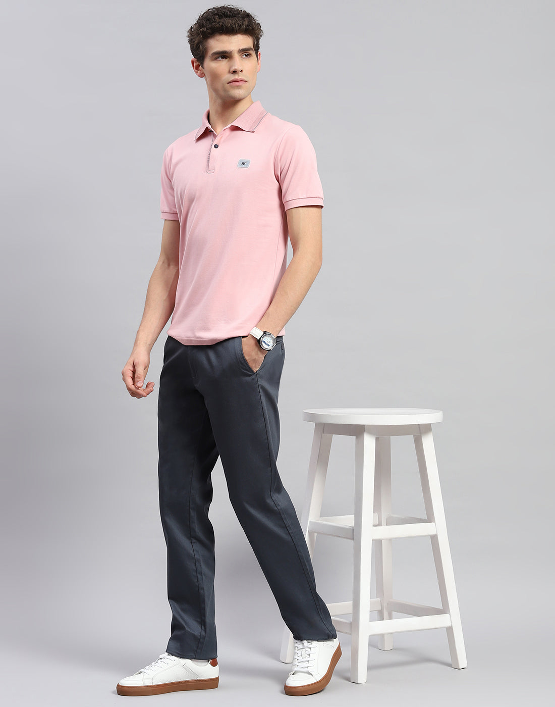 Men Pink Solid Polo Collar Half Sleeve T-Shirt