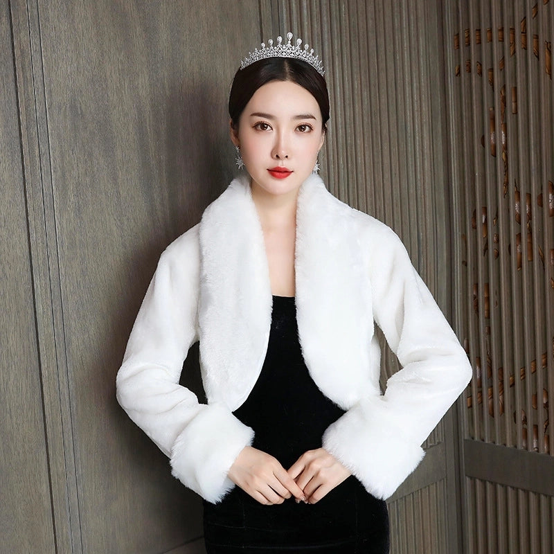 Bridal Wedding Dress Warm Wedding Ceremony Thickened Dress Cheongsam Shawl Autumn And Winter Cape Woolen Shawl Coat For Women