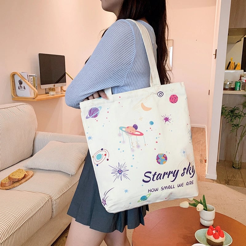 Women's Medium Canvas Cartoon Cute Square Zipper Shoulder Bag