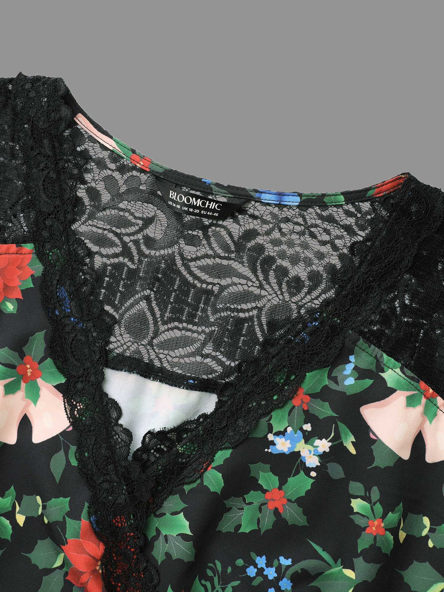 Floral Lace Surplice Neckline Midi Dress
