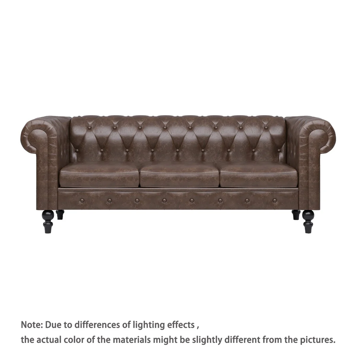 Faux Leather Upholstered Chesterfield Sofa -- 3 seats