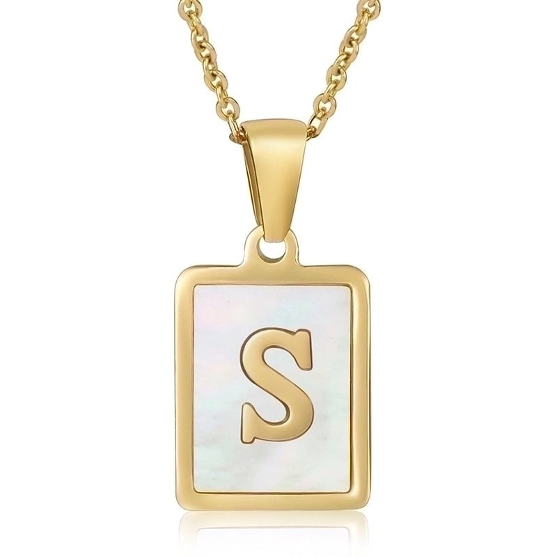 Minimalist Letter Stainless Steel Titanium Steel Plating Inlay Shell 18k Gold Plated Pendant Necklace