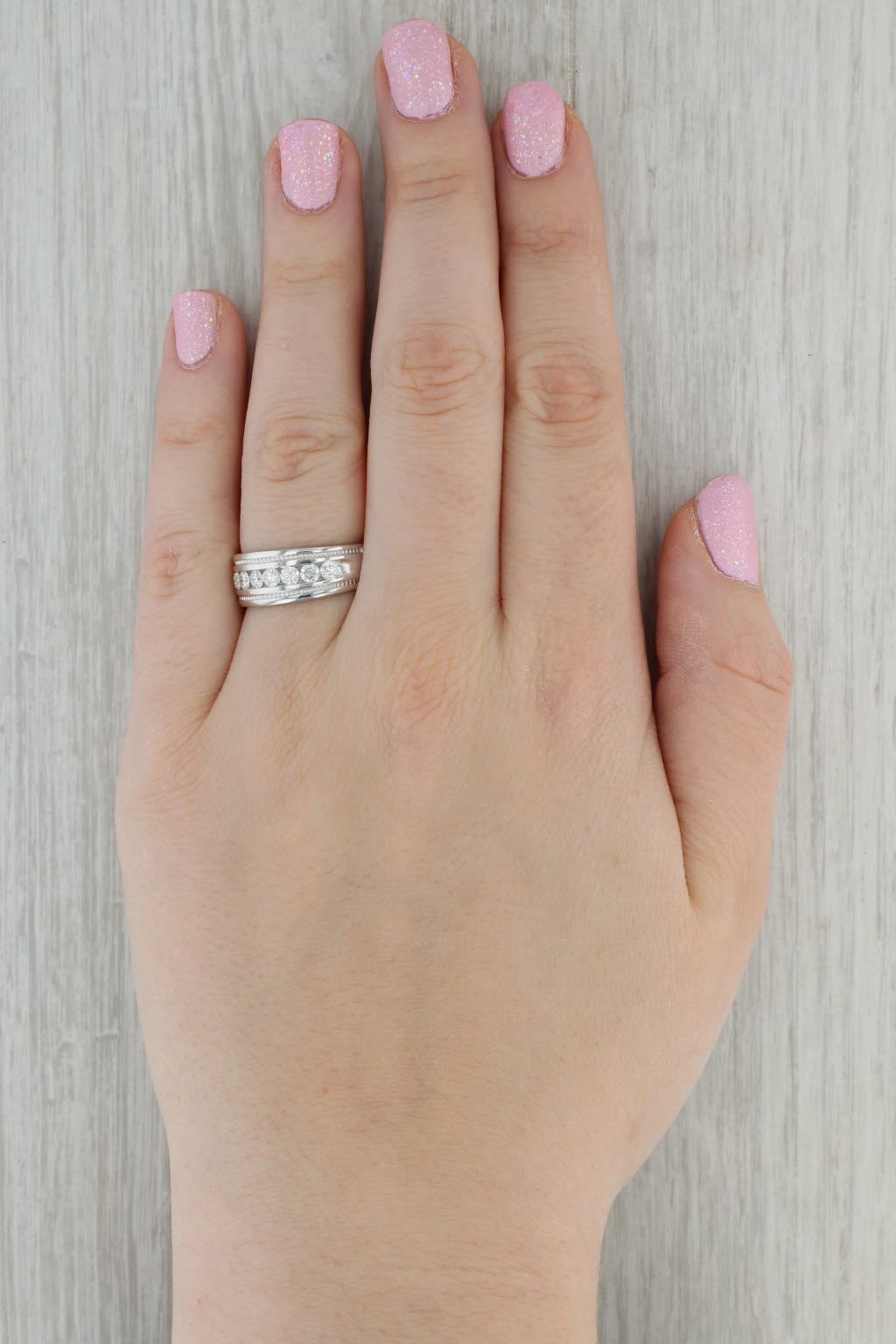 0.73ctw Men's Diamond Wedding Band 14k White Gold Size 8.5