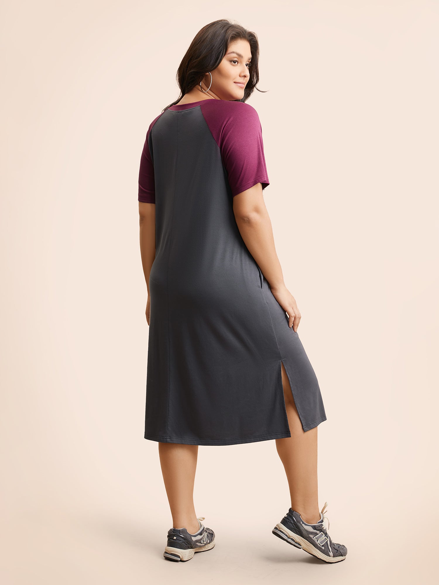 Ombre Contrast Patchwork Split Hem Dress