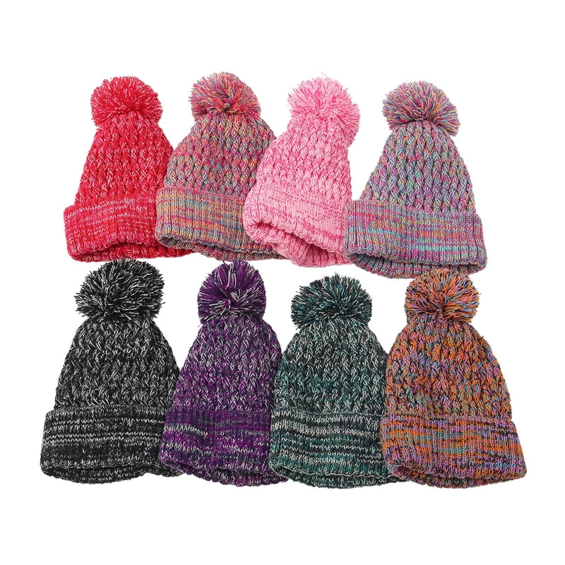 Hot Sale Knitted Hat Autumn And Winter Fur Ball Colorful Wool Hat Adult Warm Pullover Hat