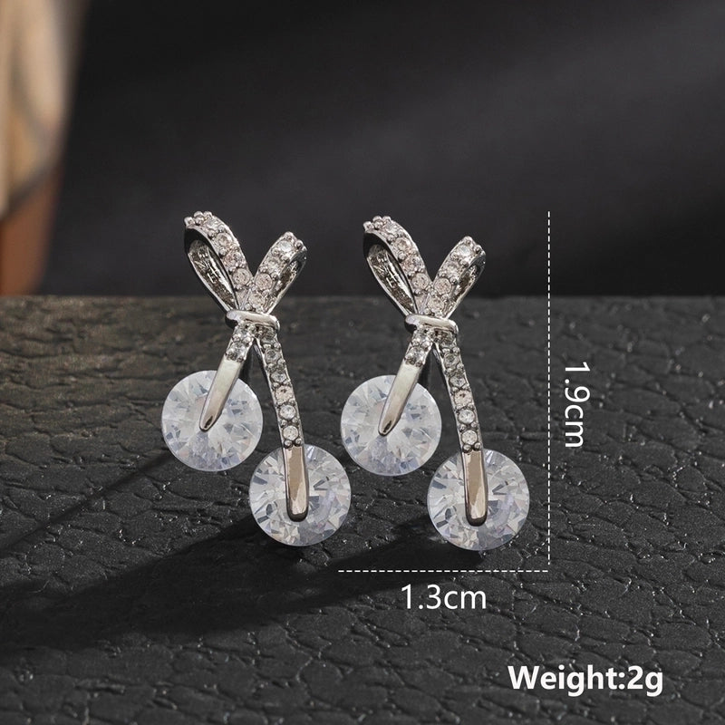 1 Pair Minimalist Leaf Moon Heart Shape Inlay Copper Zircon Drop Earrings Ear Studs