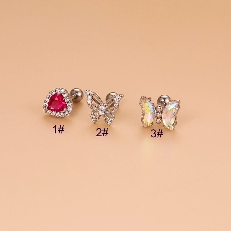 1 Piece Ear Cartilage Rings & Studs Fashion Heart Shape Butterfly 316L Stainless Steel  Copper Hollow Out Inlay Zircon