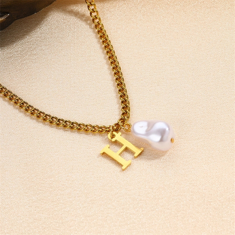 304 Stainless Steel Titanium Steel IG Style Minimalist Pearl Letter Pendant Necklace