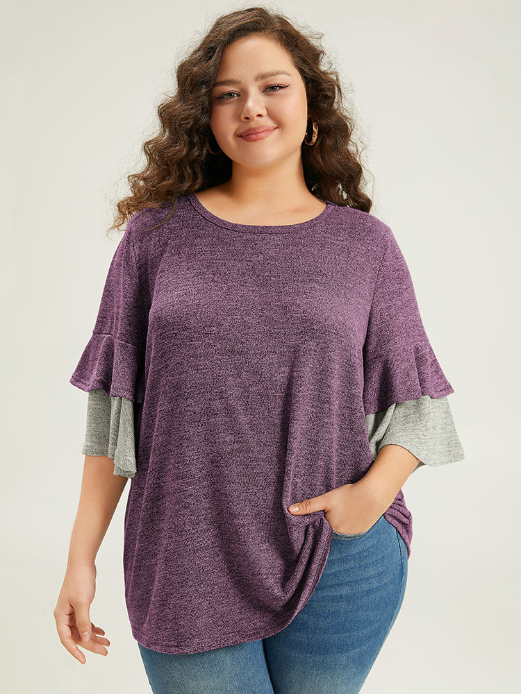 Contrast Layered Flutter Sleeve T-shirt