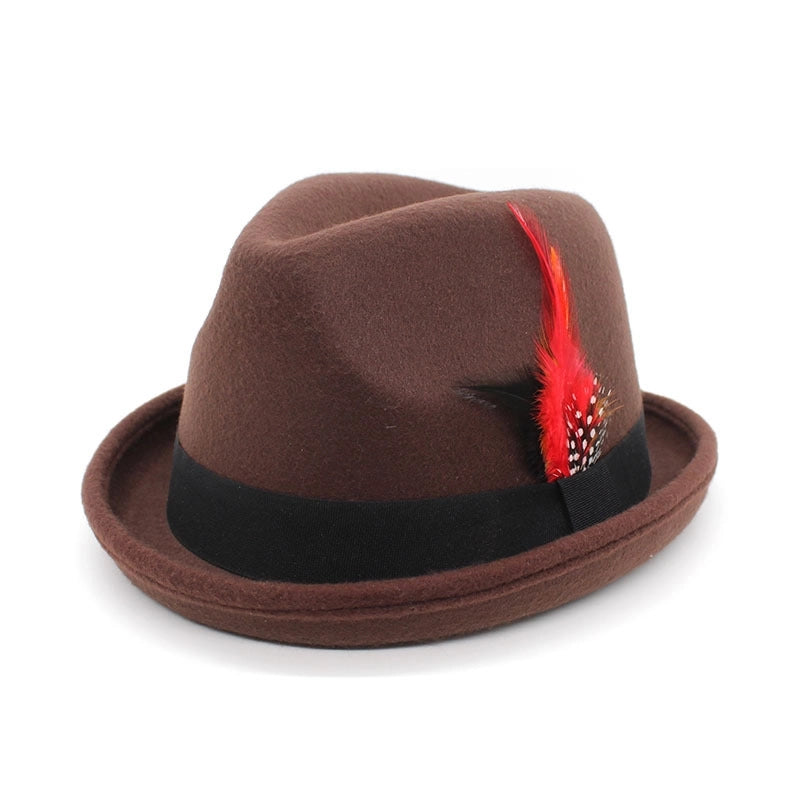 New Small Felt Hat  Gentleman Fedora Small Bowler Hat Office Panama Hat Feather Belt Jazz Hat