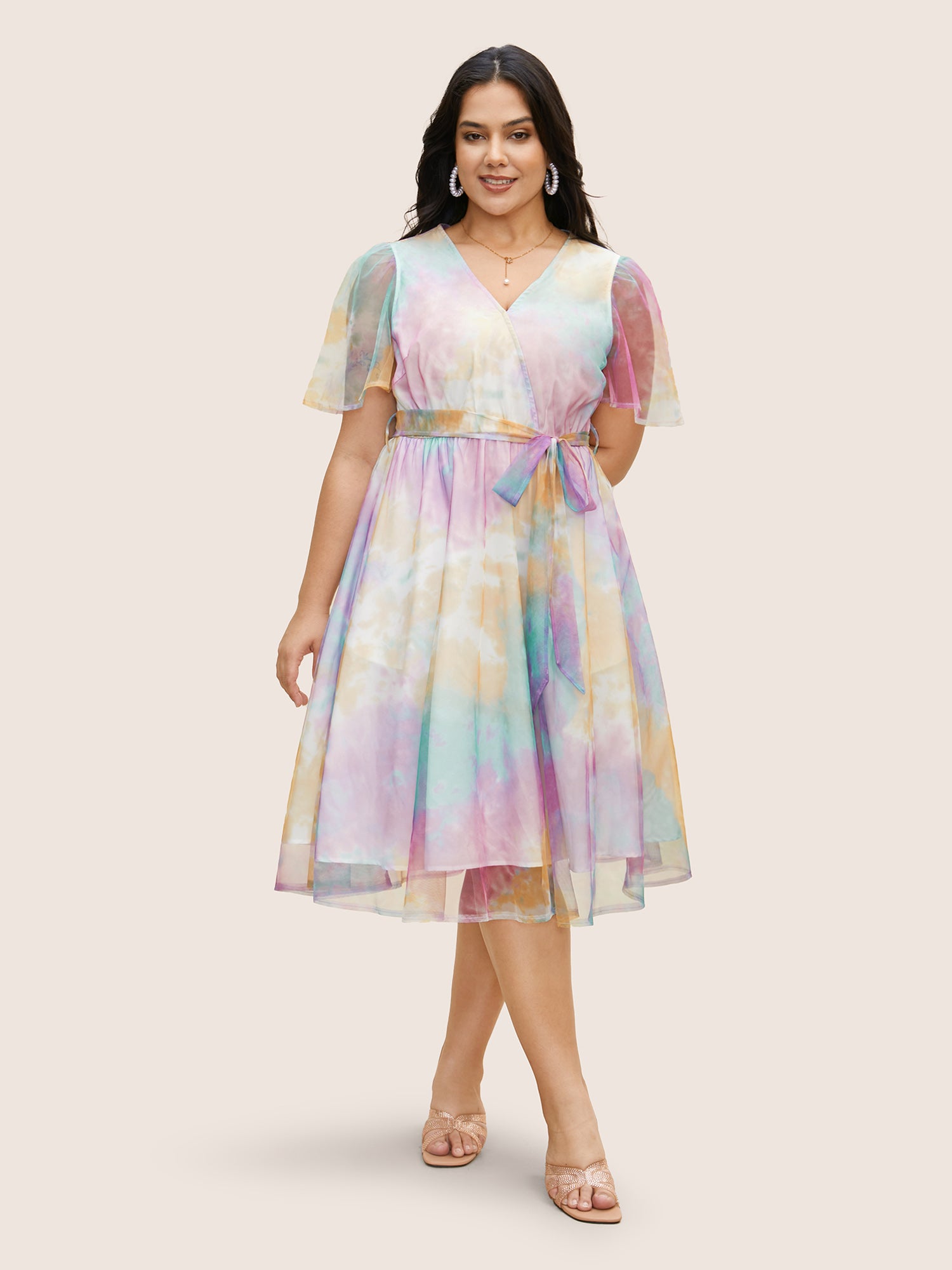 Tie Dye Wrap Belted Midi Dress