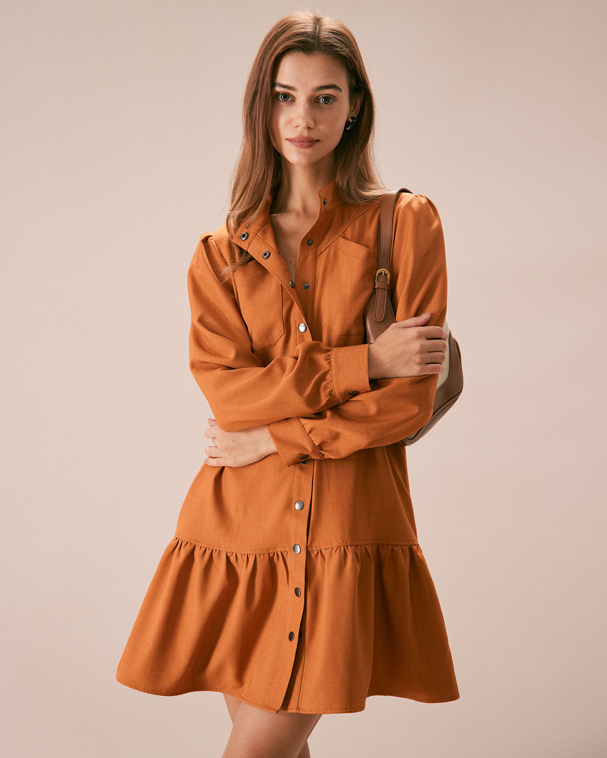 The Caramel Mock Neck A-Line Mini Dress