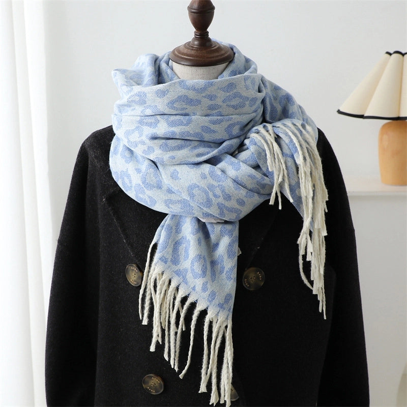 Unisex Casual Leopard Imitation Cashmere Knitted Scarf