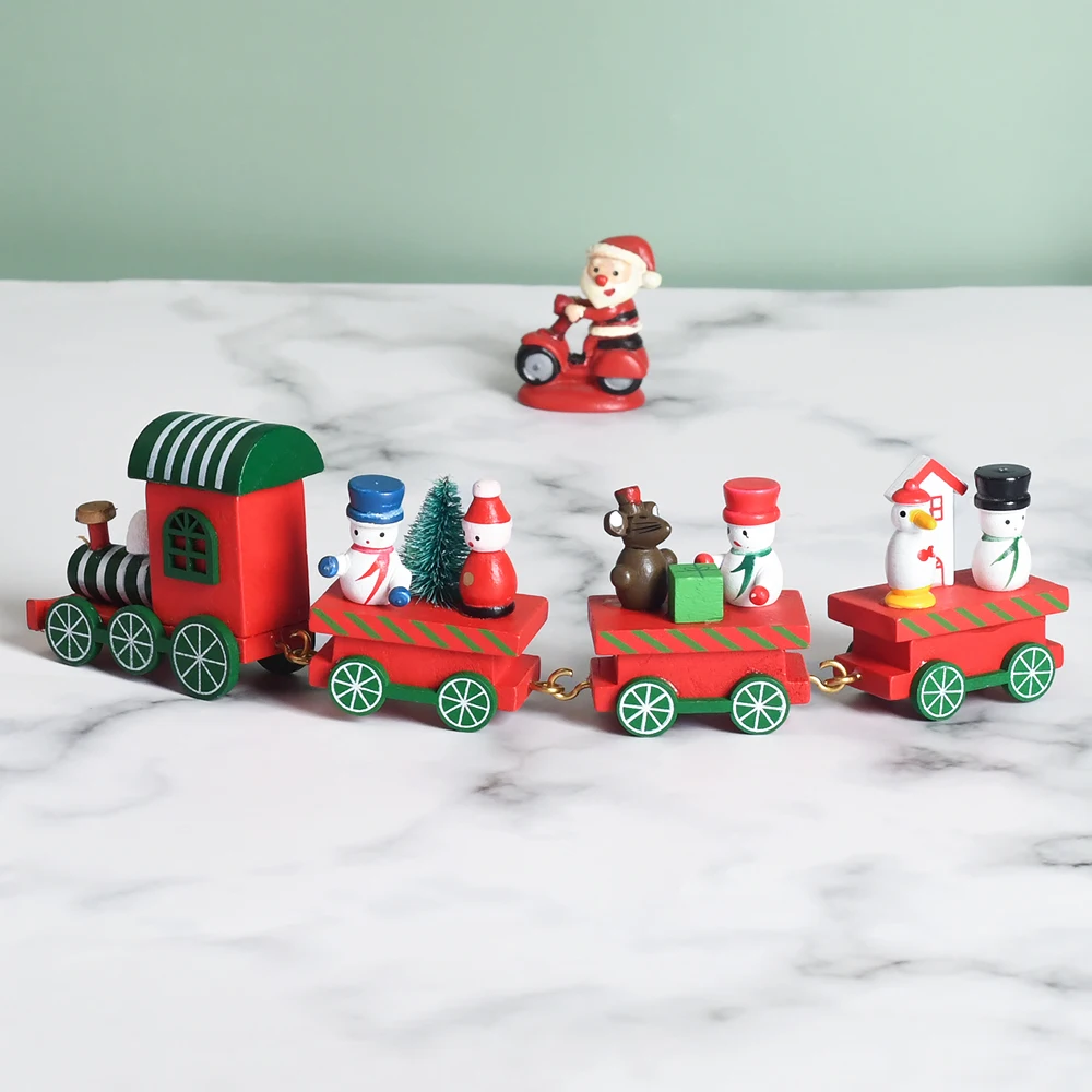 New Mini Wooden Train Sets  Christmas Decoration Ornament Kids Toy Train for Home Decoration
