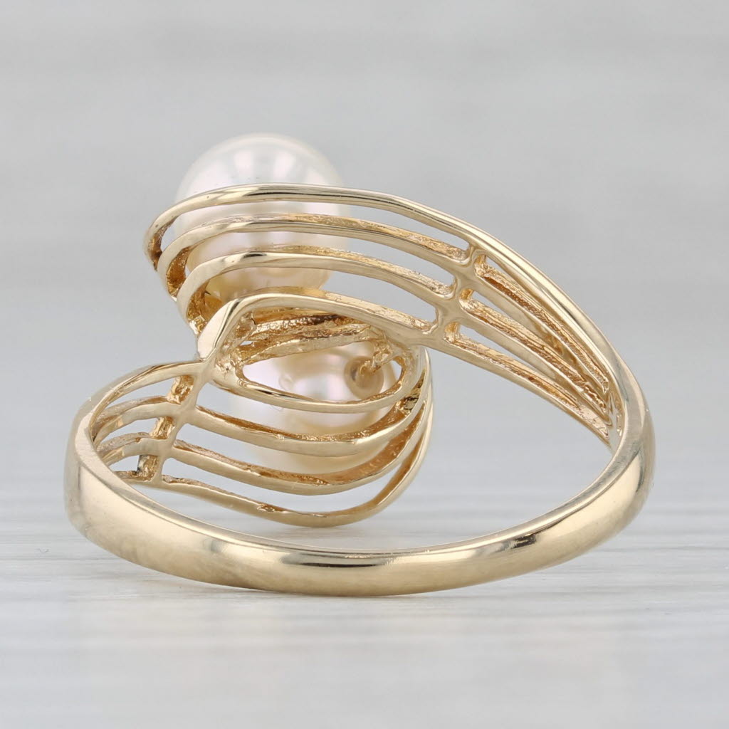 Cultured Pearl Bypass Ring 10k Yellow Gold Size 10.25