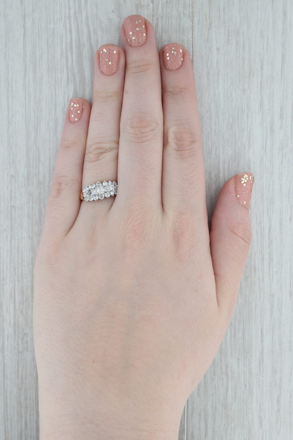 0.98ctw Diamond Cluster Ring 14k Yellow Gold Size 8