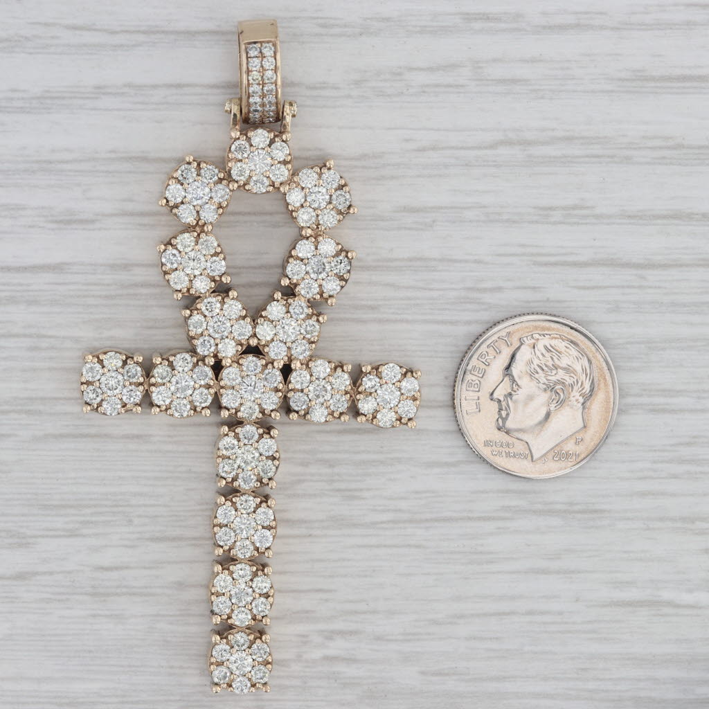 4ctw Diamond Large Ankh Cross Pendant 10k Yellow Gold Egyptian